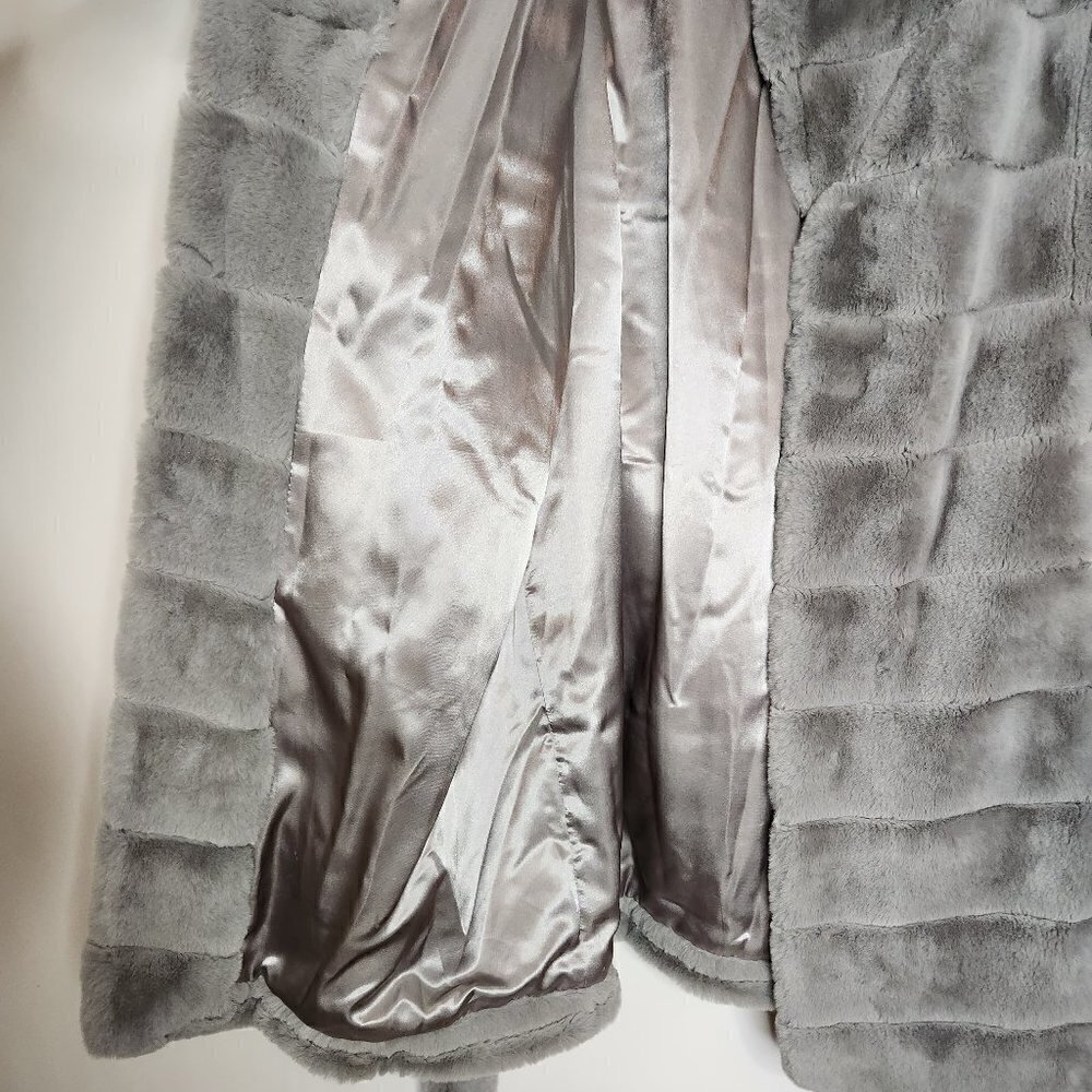 Kenneth Cole Grooved Faux Fur Belted Coat - Picture 3 of 7